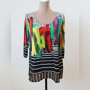 Lynn Ritchie Silver Womans Shirt Stripe Artsy Paint Abstract Size Large Bold